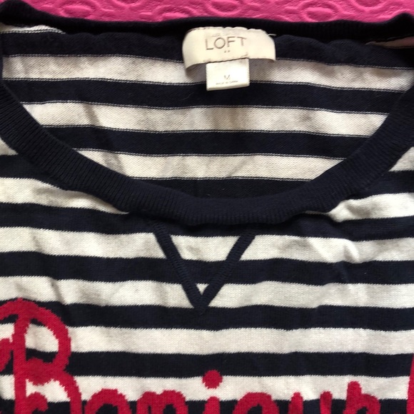Loft pink & navy Bonjour 3/4 sleeve stripe Medium - Picture 2 of 4